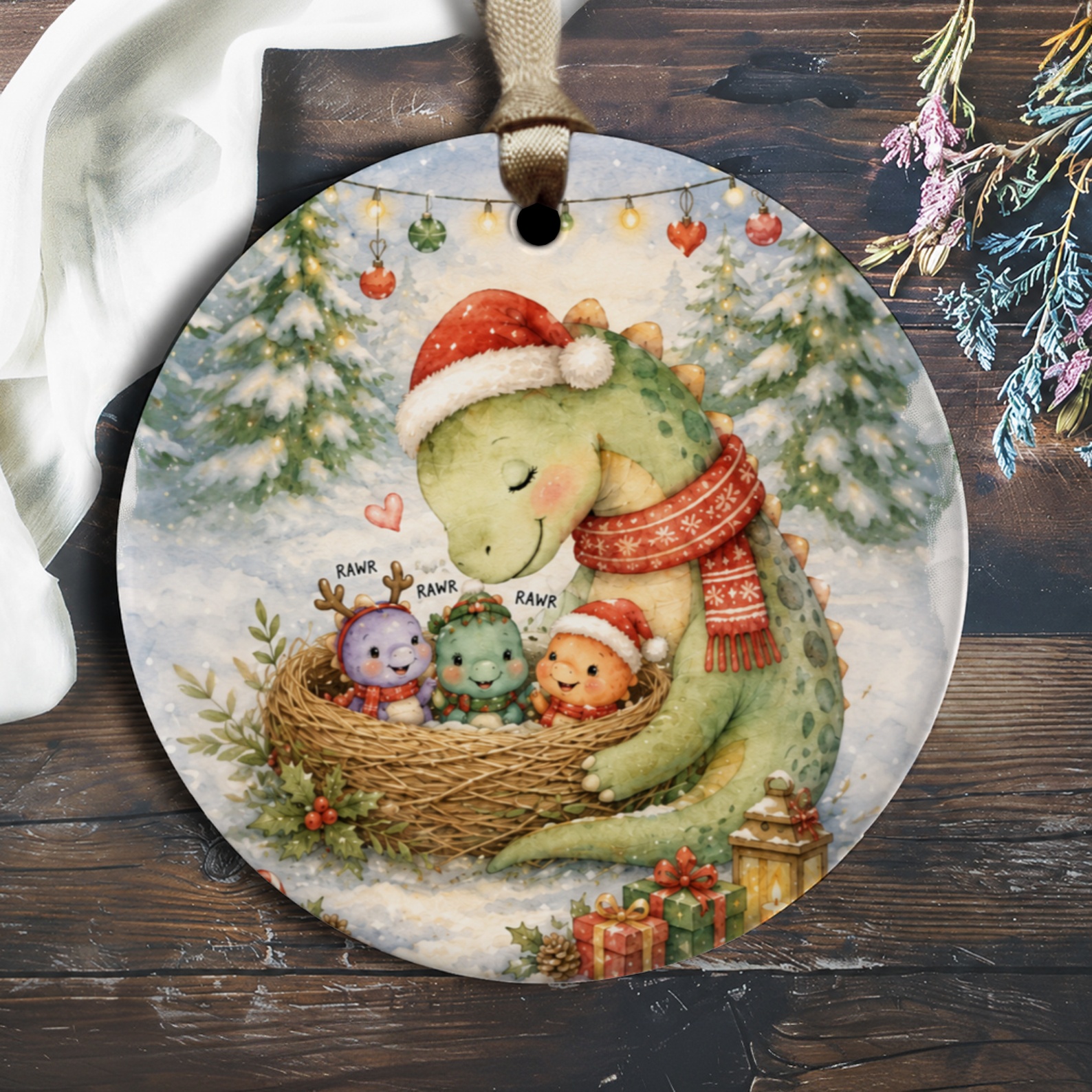 Rawr Rawr Rawr Dinosaur Family Christmas Ornament Cute Holiday Decor Festive Tree Decoration Kids Gift Idea O1686