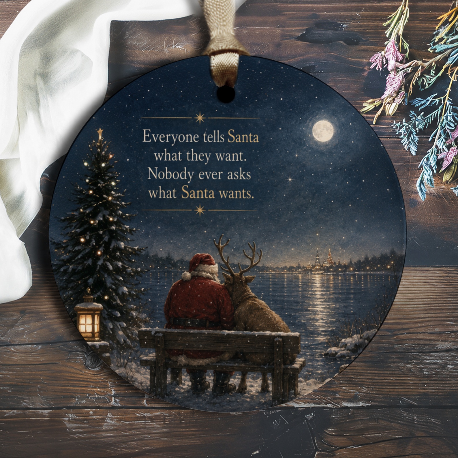 Everyone Tells Santa What They Want Christmas Ornament Santa And Reindeer Holiday Decor Festive Winter Scene Gift O1698