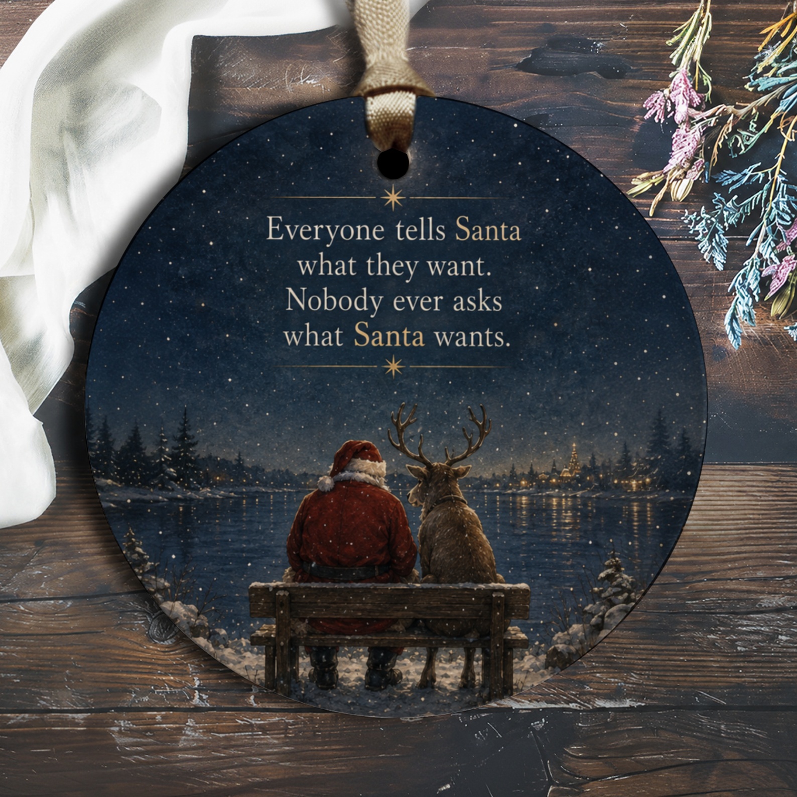 Everyone Tells Santa What They Want Christmas Ornament Santa And Reindeer Holiday Decor Winter Scene Festive Gift Idea O1699