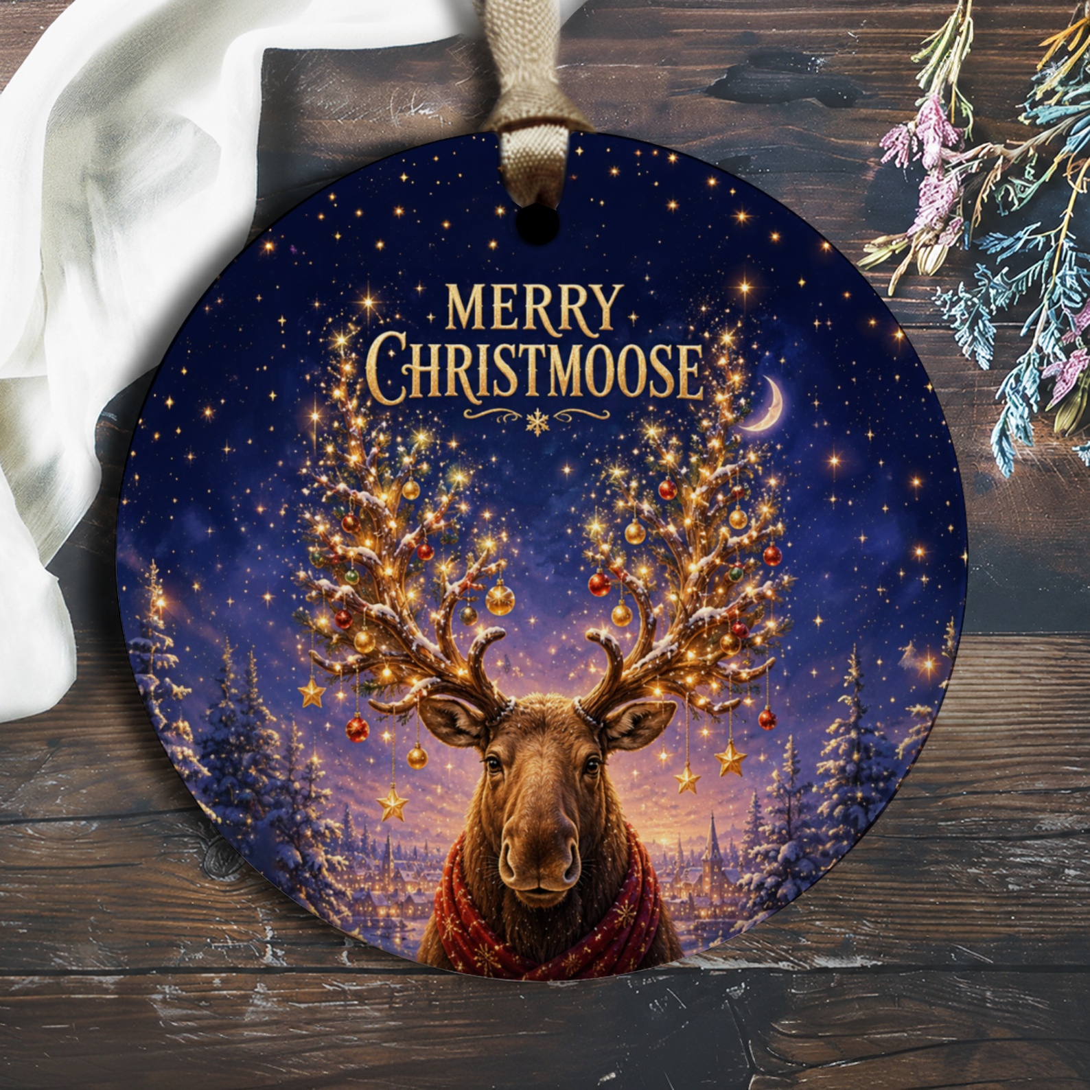 Merry Christmoose Christmas Ornament Moose With Decorated Antlers Holiday Decor Festive Tree Decoration Winter Wonderland O1702