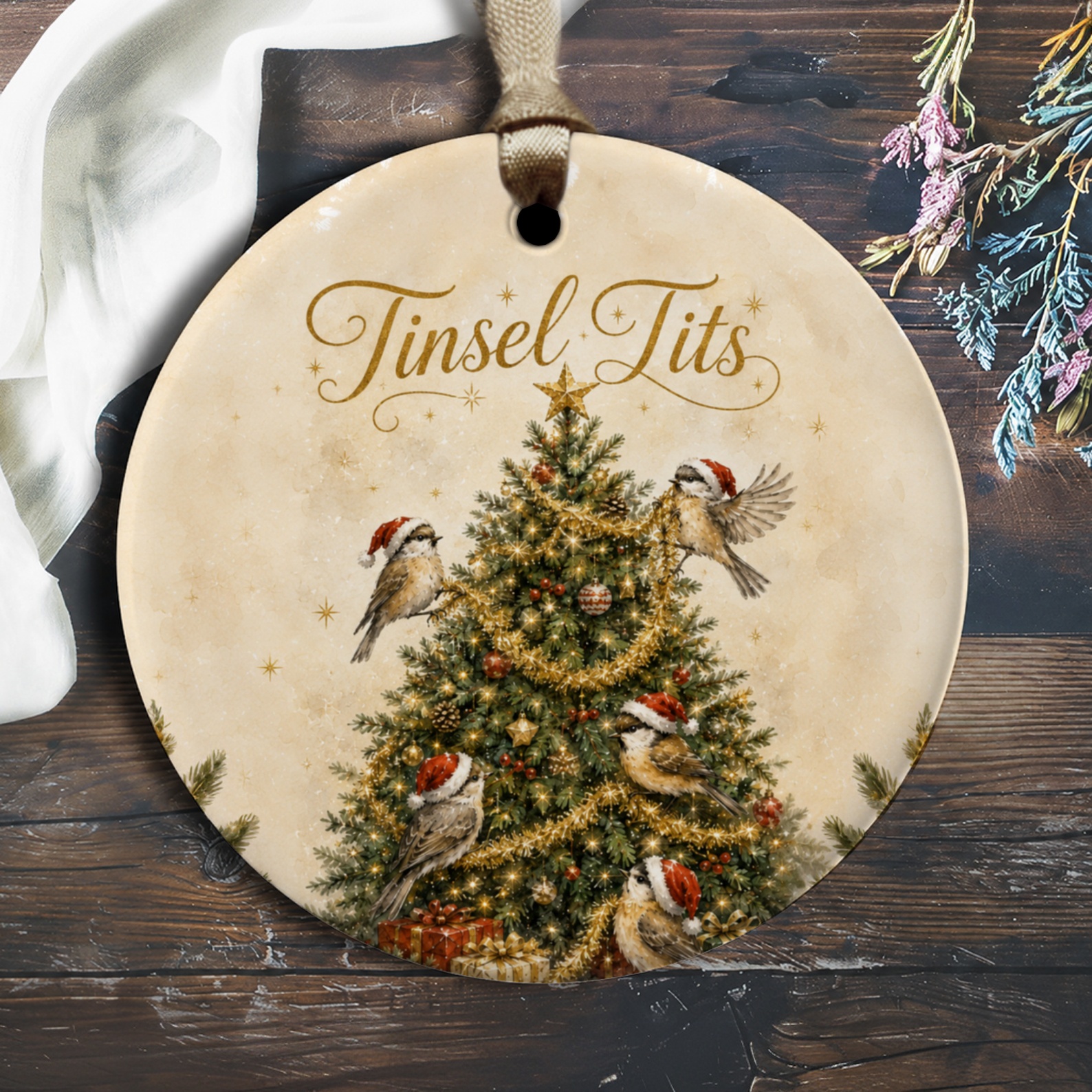 Tinsel Tits Christmas Ornament Festive Birds On Tree Holiday Decor Cute Winter Decoration Gift For Bird Lover O1704