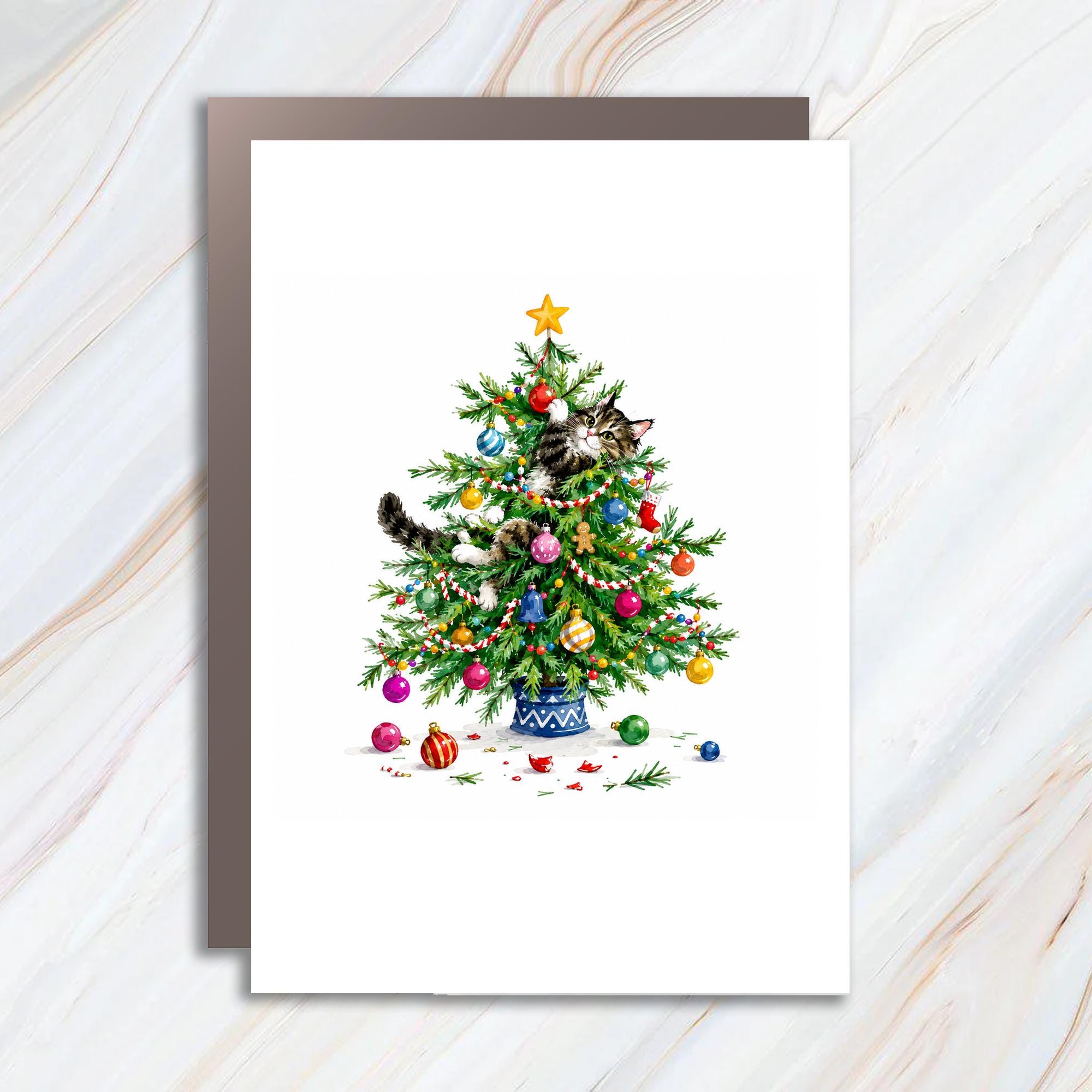 Cat In Christmas Tree Card Cute Holiday Greeting Card For Cat Lover Funny Christmas Card Animal Lover Festive Card C1280