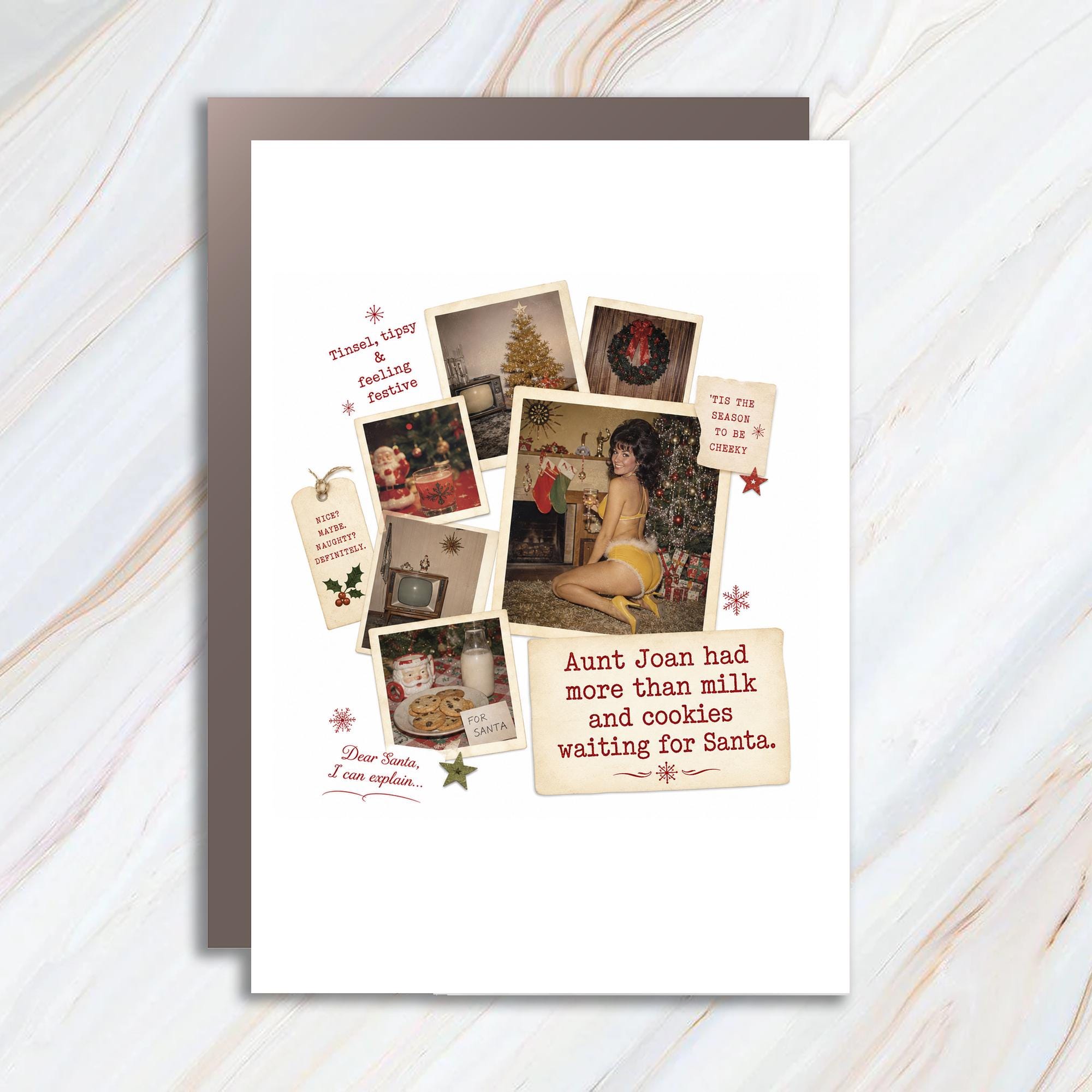 Aunt Joan Had More Than Milk And Cookies Waiting For Santa Funny Christmas Card Retro Holiday Adult Sassy Xmas Card C1286