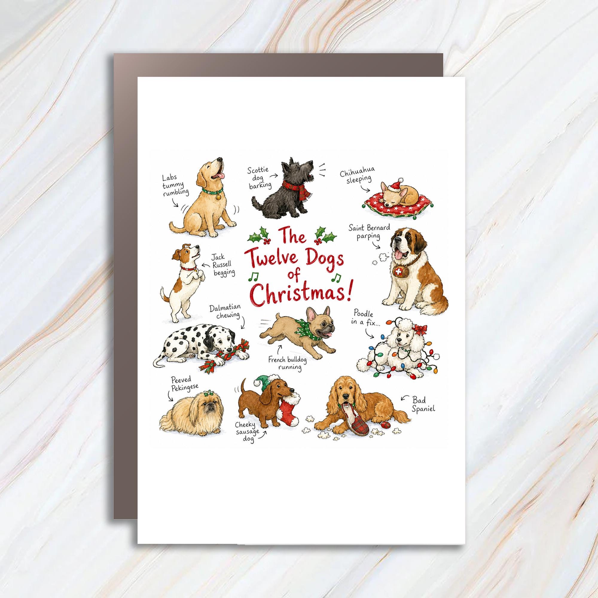 The Twelve Dogs Of Christmas! Cute Christmas Card Dog Lover Holiday Greeting Card Funny Festive Card For Pet Owners Animal Lovers C1289