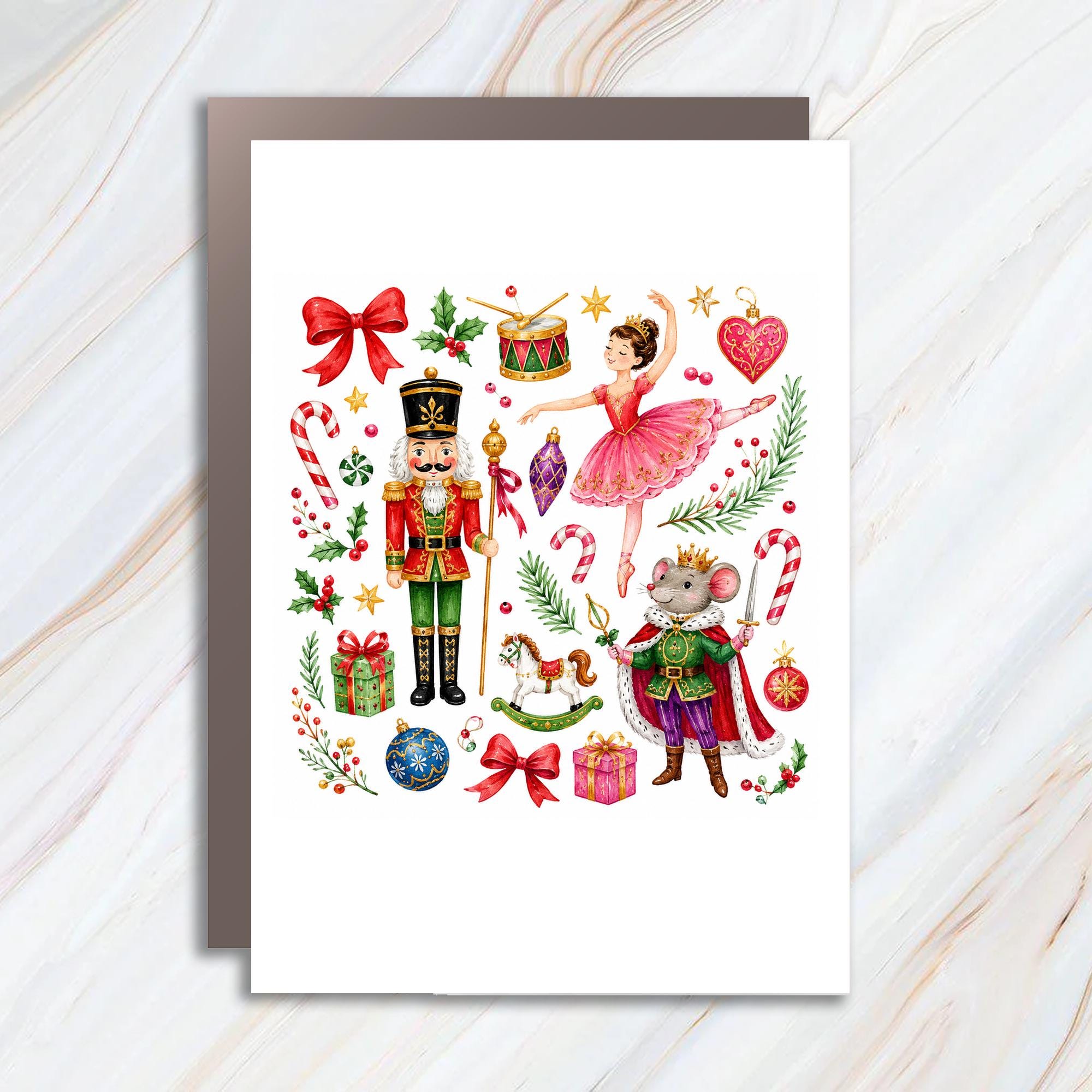 Nutcracker And Ballerina Christmas Greeting Card Holiday Ballet Theme Festive Card For Dance Lovers Cute Seasonal Card C1281