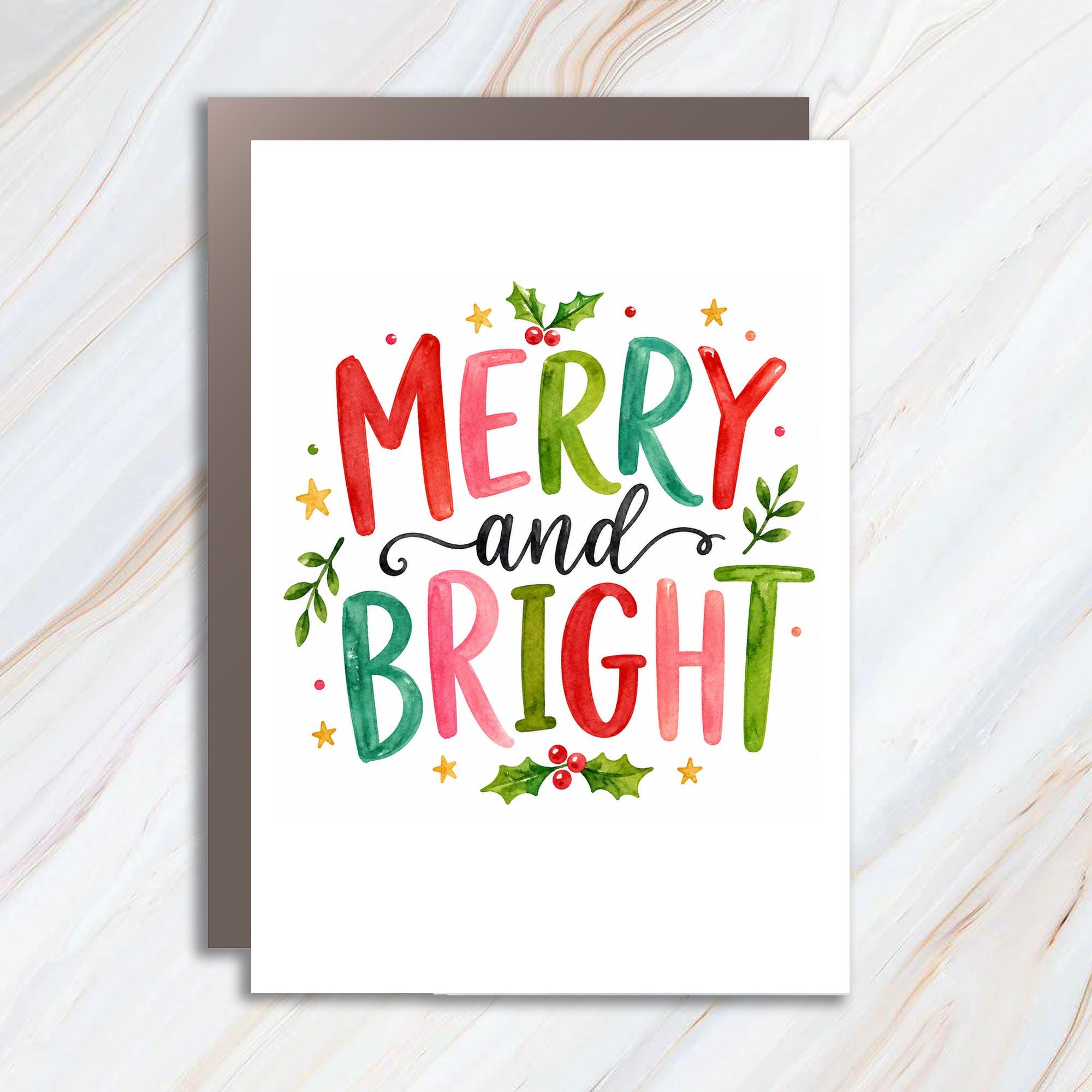 Merry And Bright Christmas Card Festive Holiday Greeting Card Colorful For Family Friends Seasonal Cheer C1308