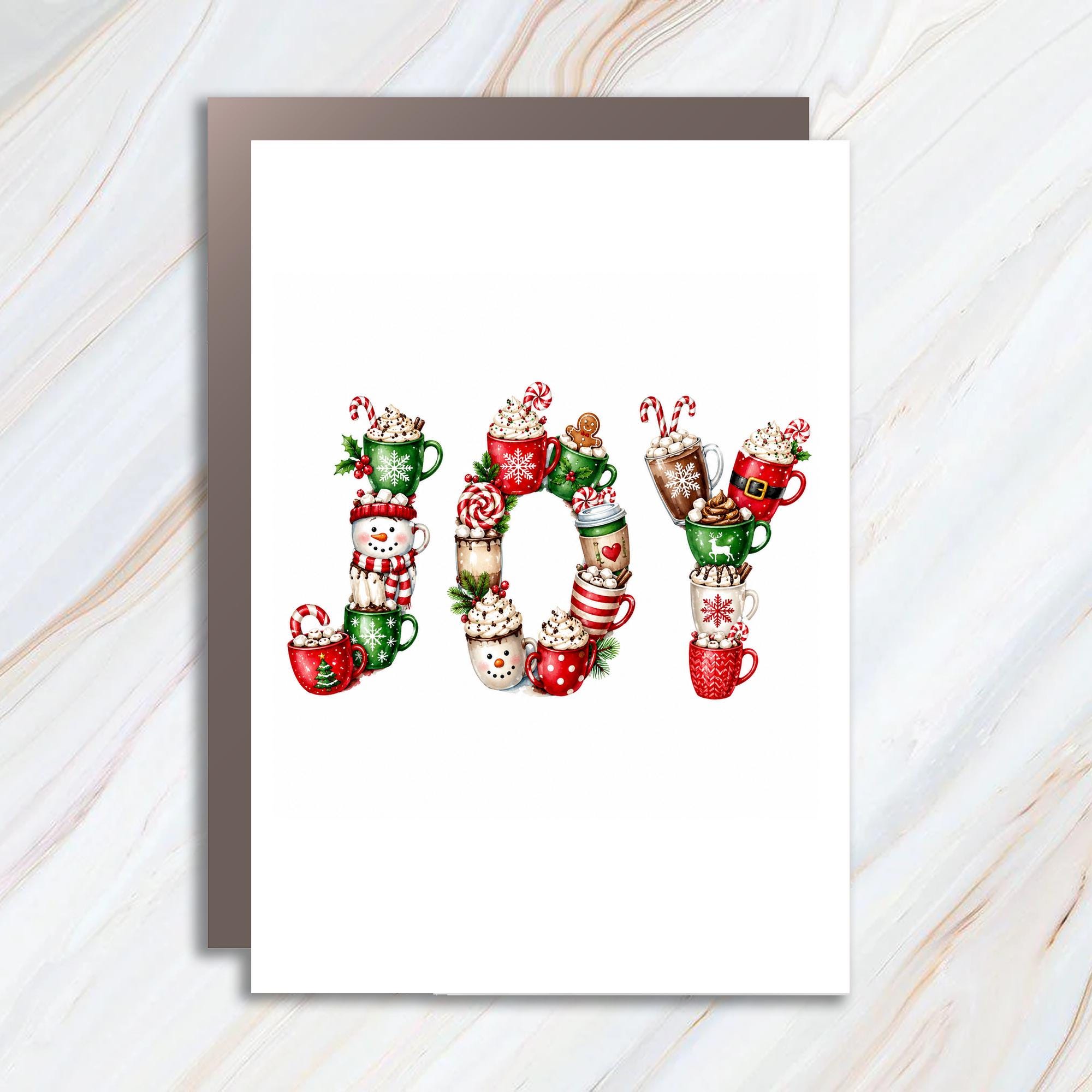 Joy Christmas Card Festive Holiday Greeting Card Cute Mug Seasonal Cheerful Card For Friends Family C1288