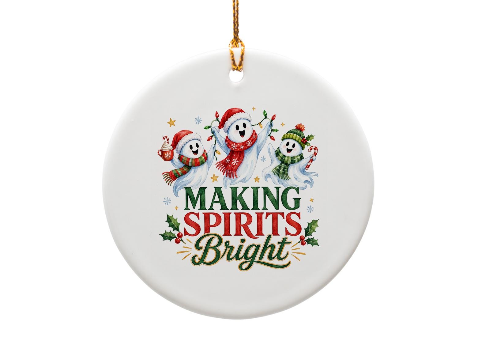 Making Spirits Bright Christmas Ornament Cute Ghosts Holiday Decor Festive Tree Decoration Winter Home Accent O1279