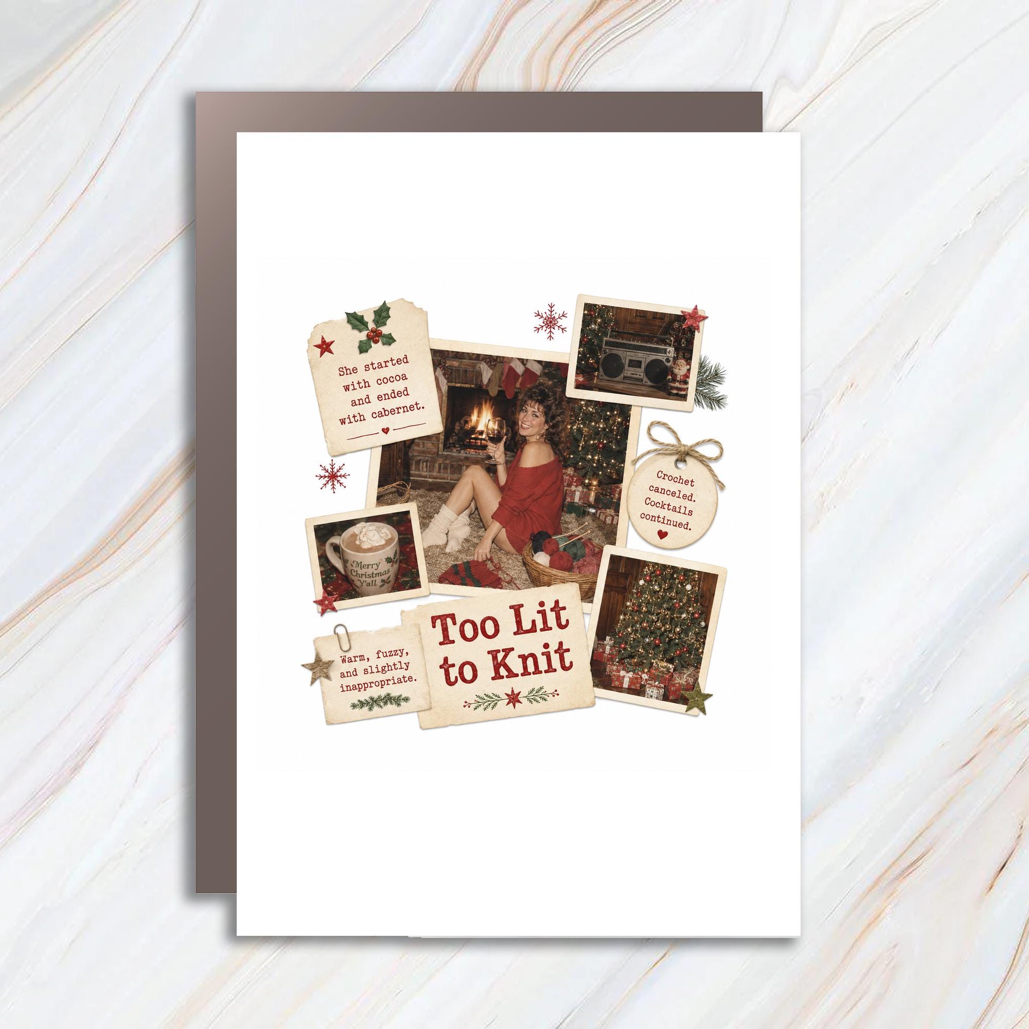 Too Lit To Knit Funny Christmas Card Festive Holiday Greeting Card For Her Cozy Winter Knitting Lover C1293