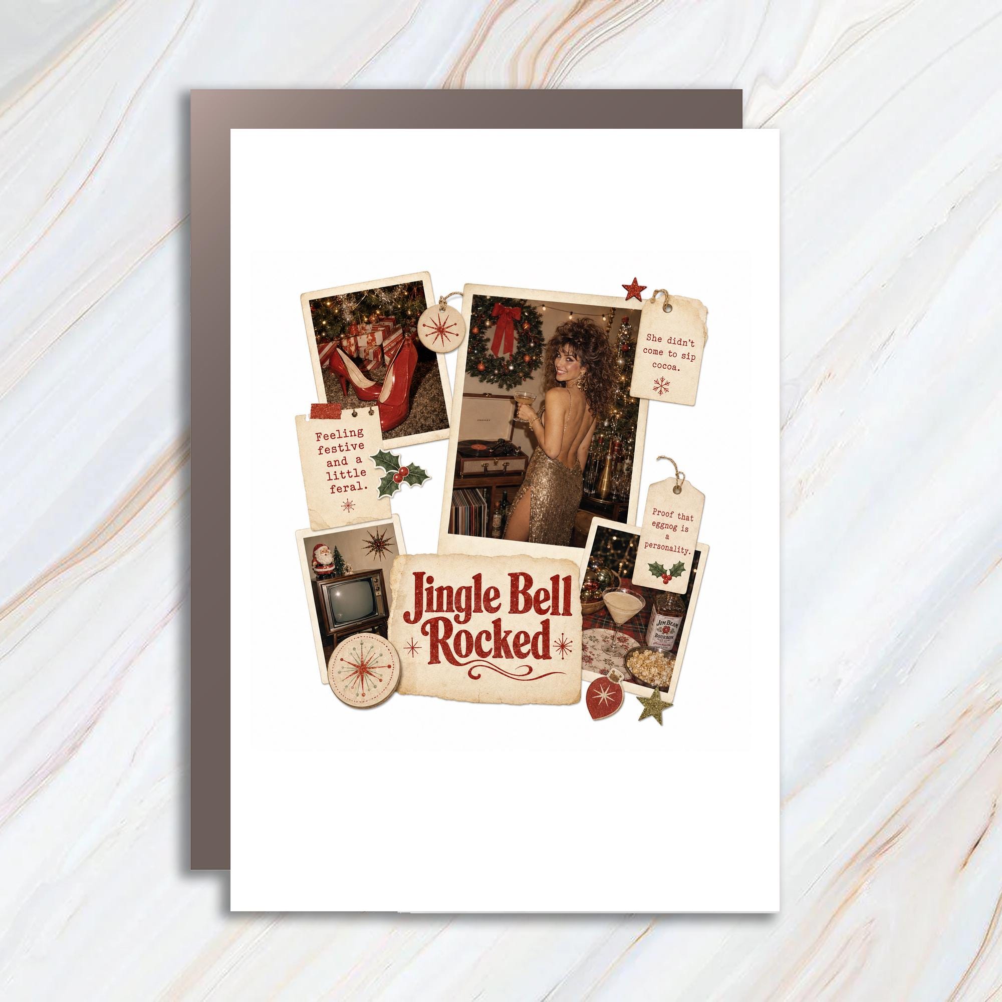 Jingle Bell Rocked Christmas Card Festive Holiday Greeting Card Funny Retro Style For Friends Family Celebration C1297
