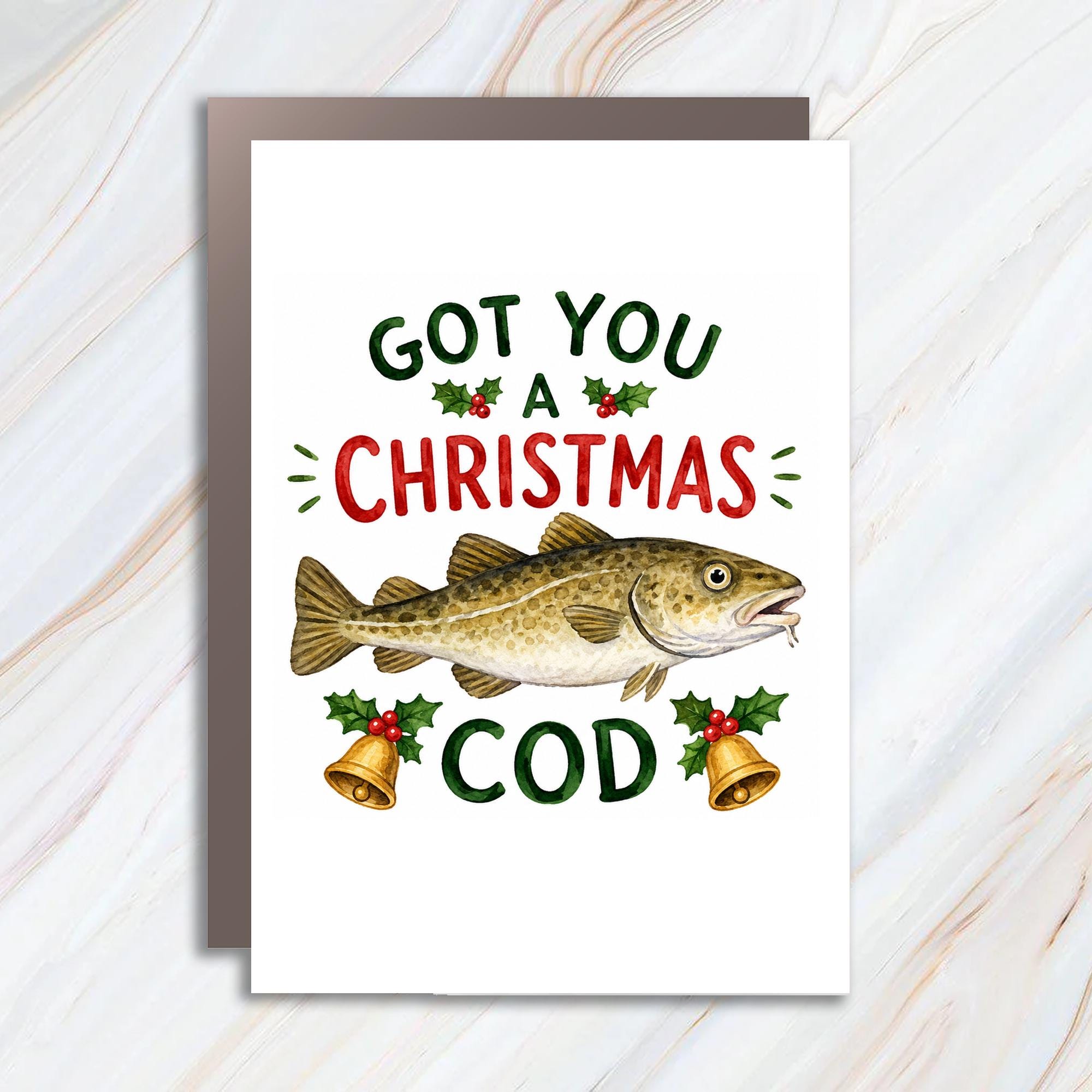 Got You A Christmas Cod Funny Christmas Card Fish Lover Holiday Greeting Card Cute Cod For Him Her Xmas Card C1304