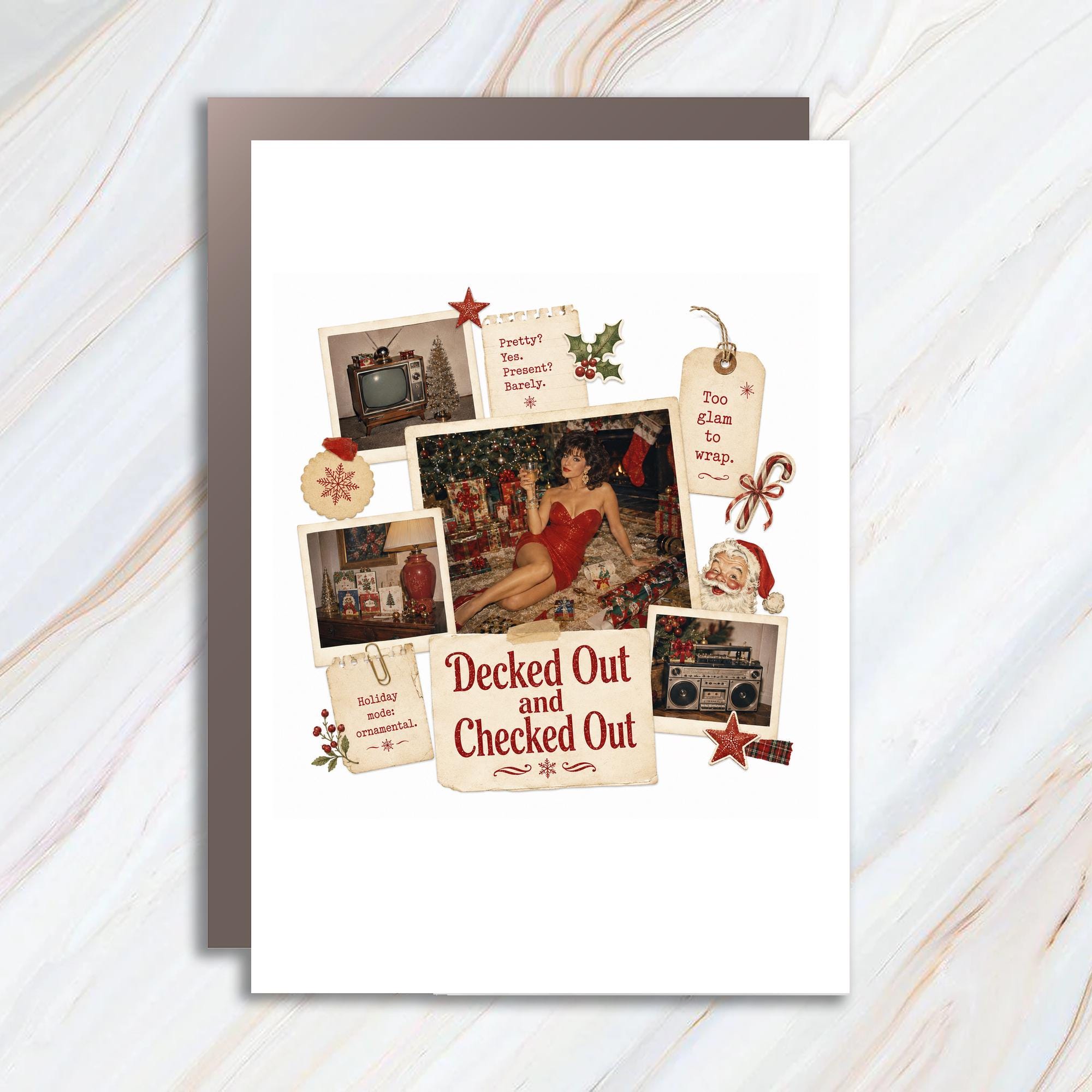 Decked Out And Checked Out Funny Christmas Card Retro Holiday Theme Greeting Card For Friends Family C1305