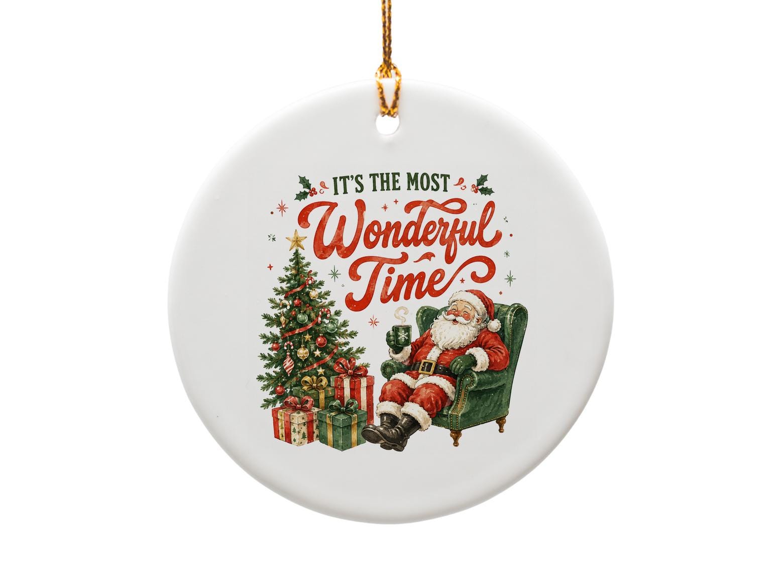 It's The Most Wonderful Time Christmas Ornament Santa With Tree Holiday Decor Festive Gift Winter Decoration O1283
