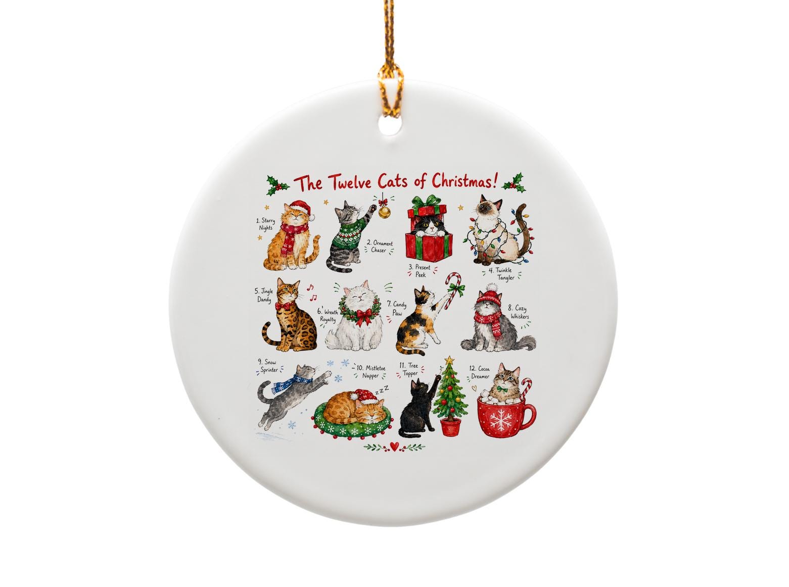 The Twelve Cats Of Christmas! Funny Cat Christmas Ornament Holiday Decor Cute Feline Lovers Gift Festive Tree Decoration O1277