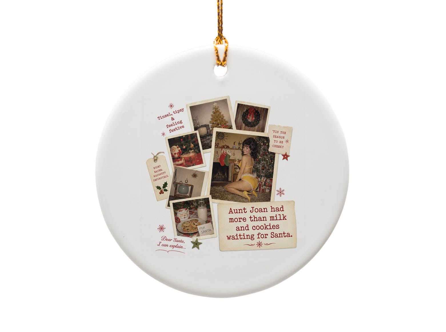 Aunt Joan Had More Than Milk And Cookies Funny Christmas Ornament Retro Holiday Decor Cheeky Festive Gift O1286
