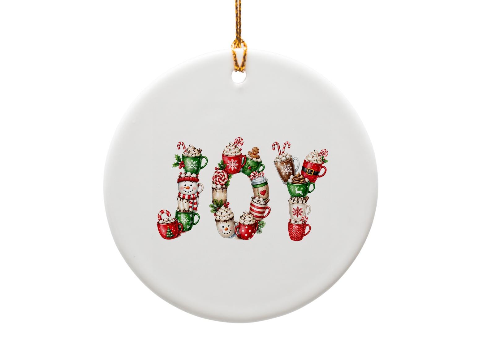 Joy Christmas Ornament Festive Mug Holiday Decor Cute Winter Decoration Gift Idea For Home Seasonal Ornament O1288