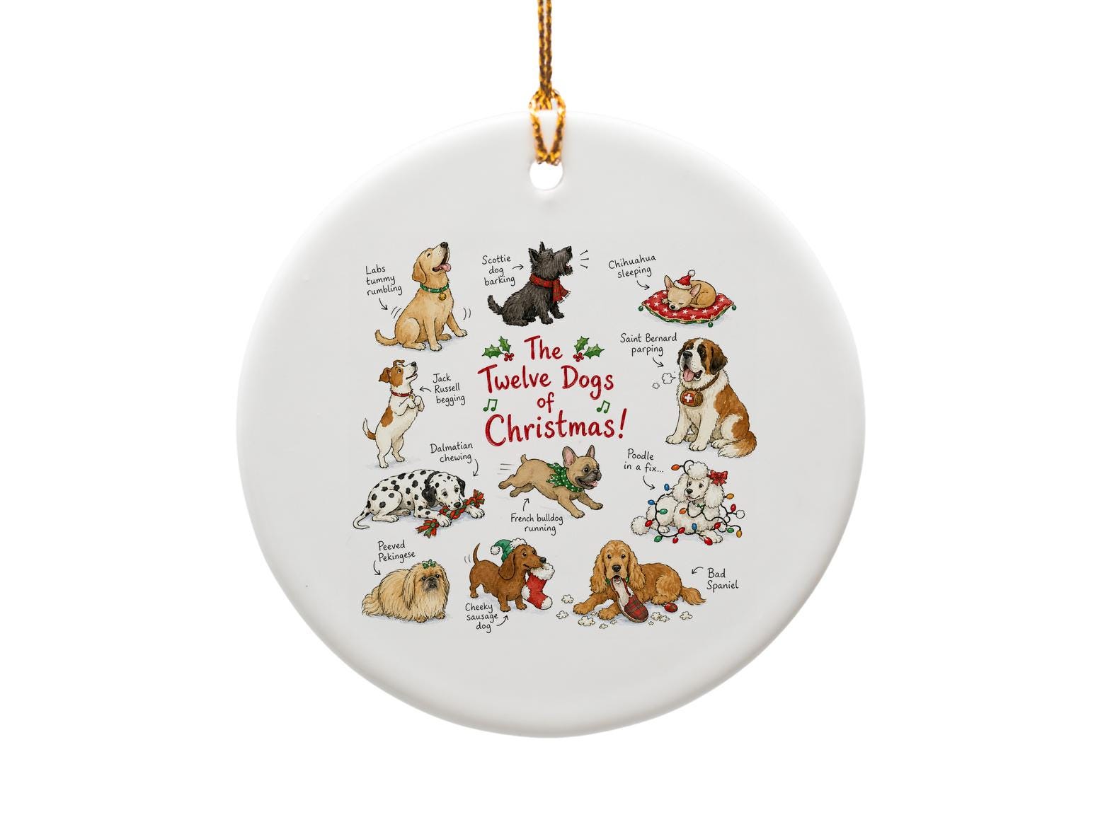 The Twelve Dogs Of Christmas! Cute Dog Ornament Christmas Tree Decoration Holiday Gift For Dog Lovers Festive Pet Decor O1289