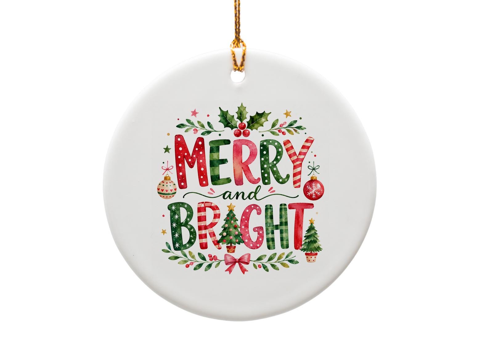 Merry And Bright Christmas Ornament Festive Holiday Decor Tree Decoration Gift Idea Seasonal Home Accent O1290
