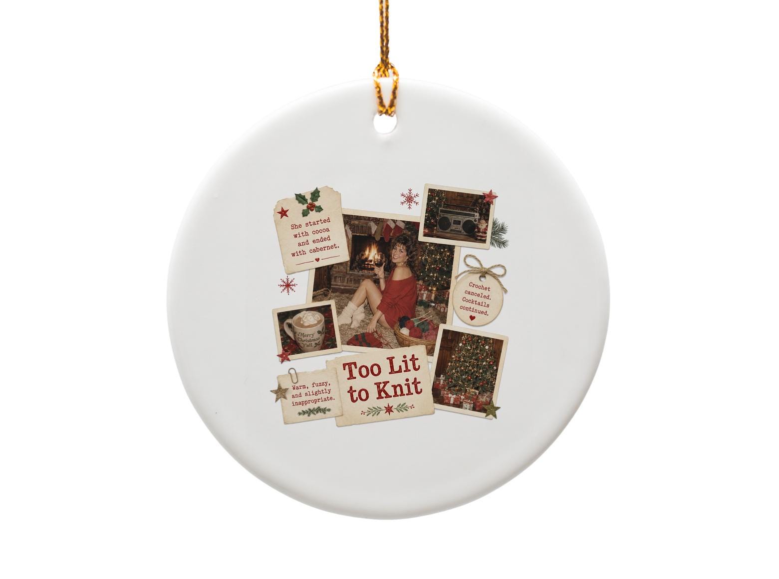 Too Lit To Knit Funny Christmas Ornament Holiday Decor Festive Knitting Theme Gift For Her Cozy Winter Decoration O1293
