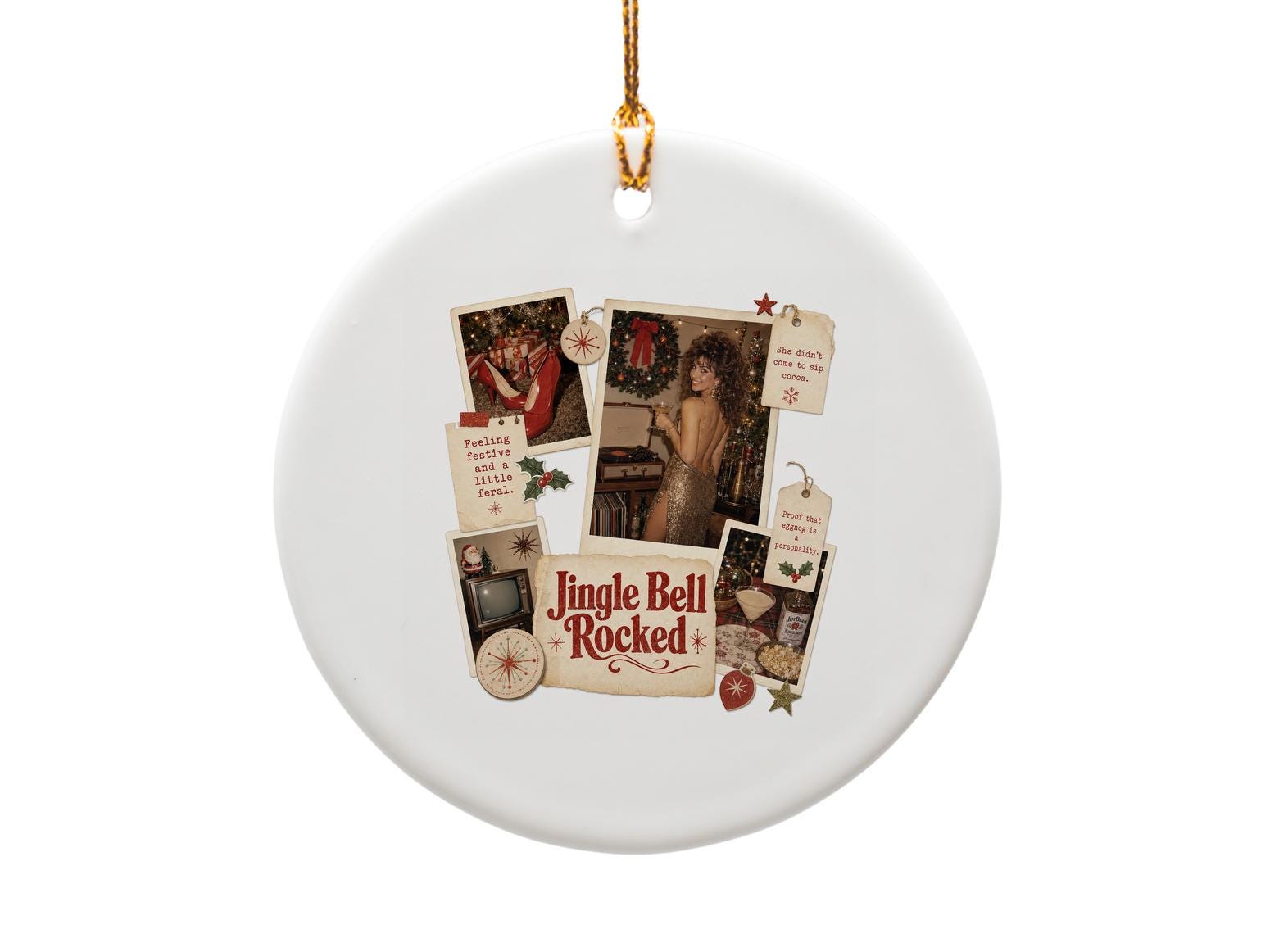 Jingle Bell Rocked Christmas Ornament Festive Holiday Decor Retro Style Tree Decoration Vintage Inspired O1297