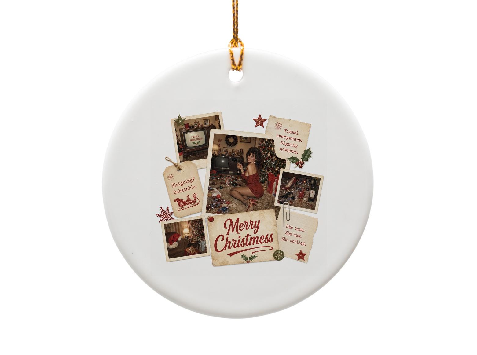 Merry Christmas Retro Ornament Funny Holiday Decor Vintage Style Xmas Tree Decoration Tinsel Everywhere O1299