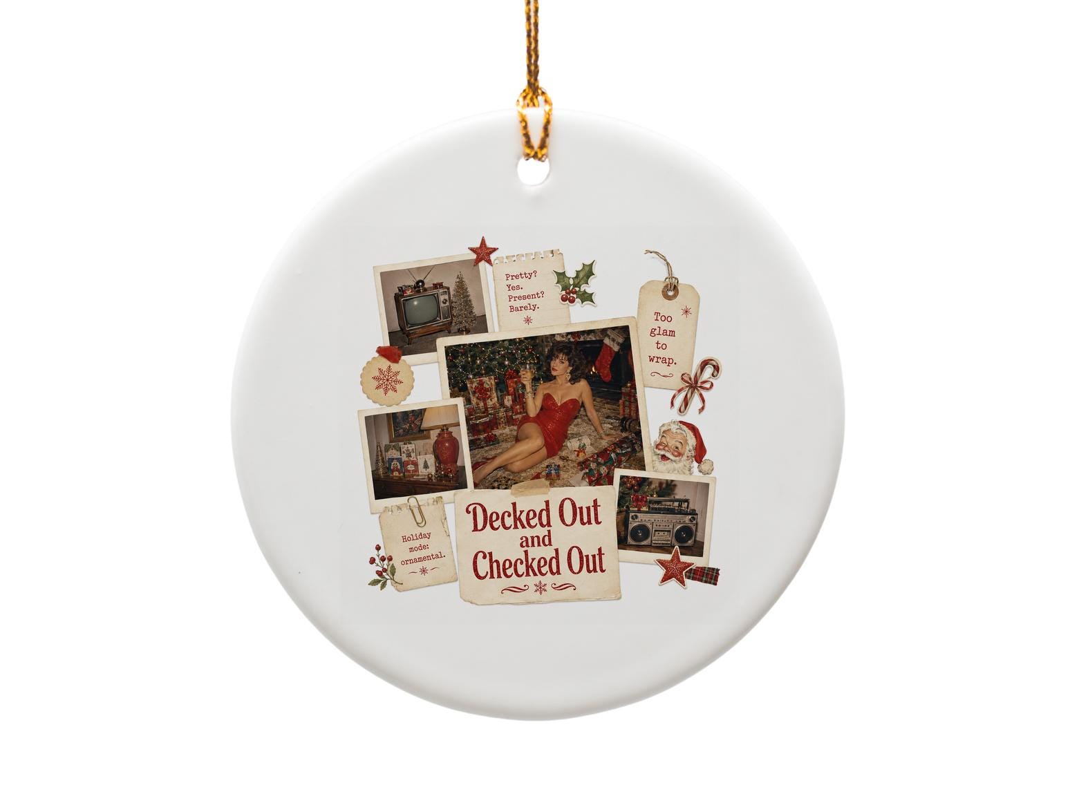 Decked Out And Checked Out Retro Christmas Ornament Holiday Decor Vintage Style Festive Home Decoration Gift O1305