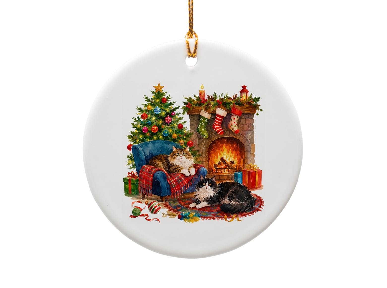 Christmas Cat Ornament Cozy Holiday Decor Cats By Fireplace And Tree Festive Home Decoration For Cat Lovers O1284