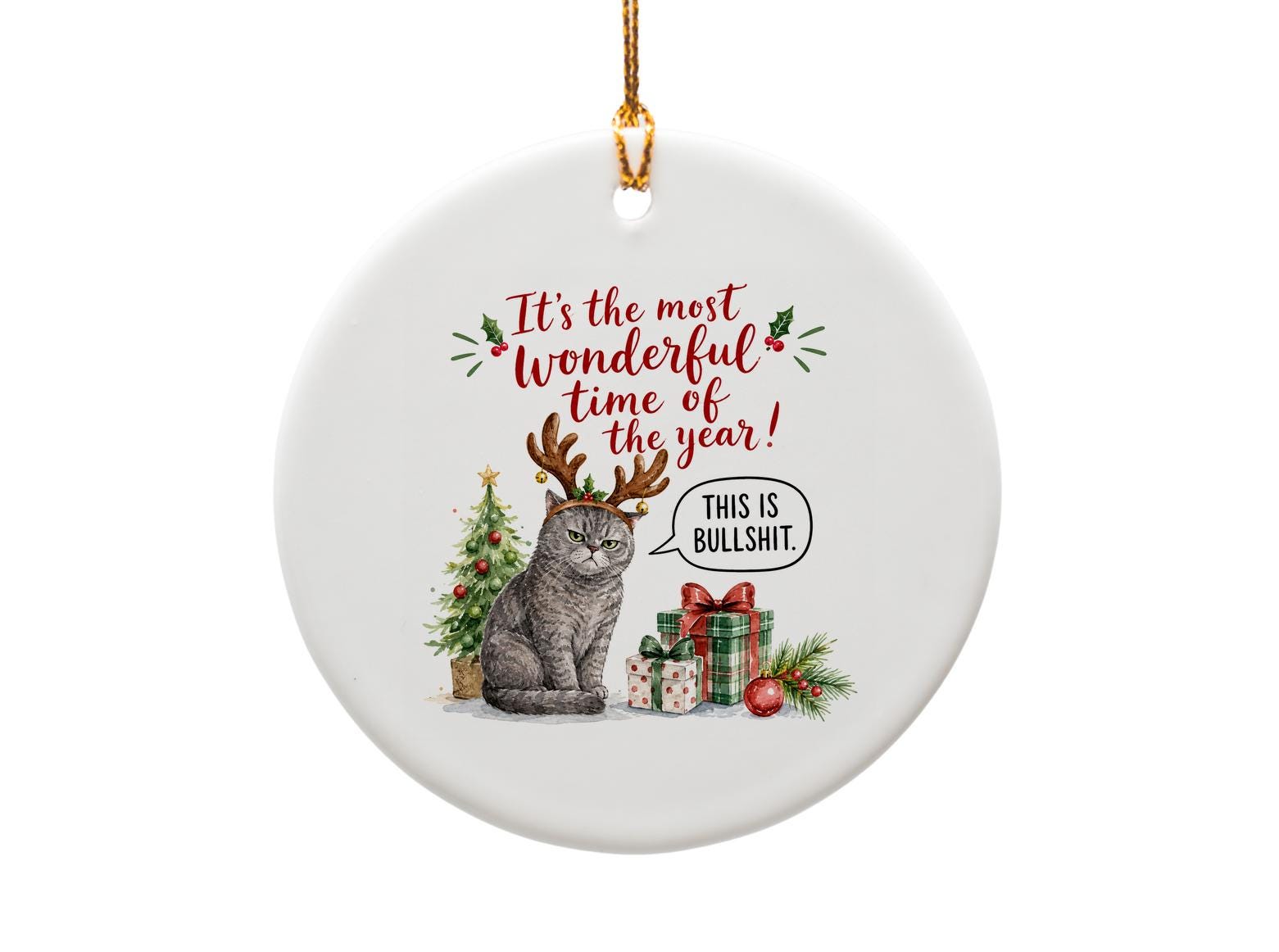It's The Most Wonderful Time Of The Year Funny Cat Ornament Christmas Decor Holiday Gift For Cat Lovers O1287