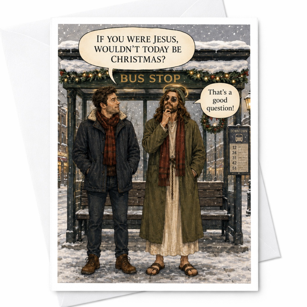 If You Were Jesus, Wouldn't Today Be Christmas? Funny Christmas Card Holiday Greeting Card For Friends Winter Scene C5836