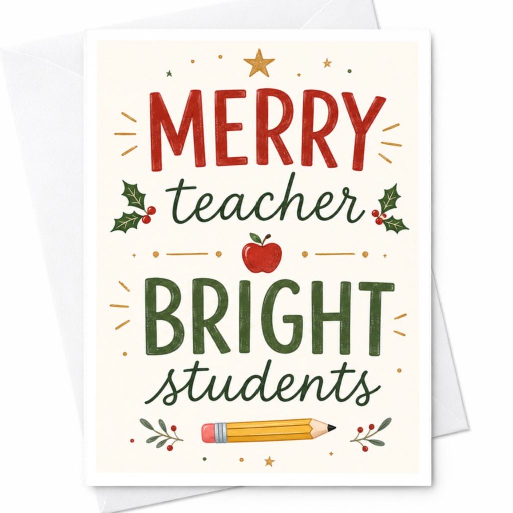 Merry Teacher Bright Students Christmas Card Festive Holiday Greeting Card For Teacher Appreciation Cute Classroom Card C5845