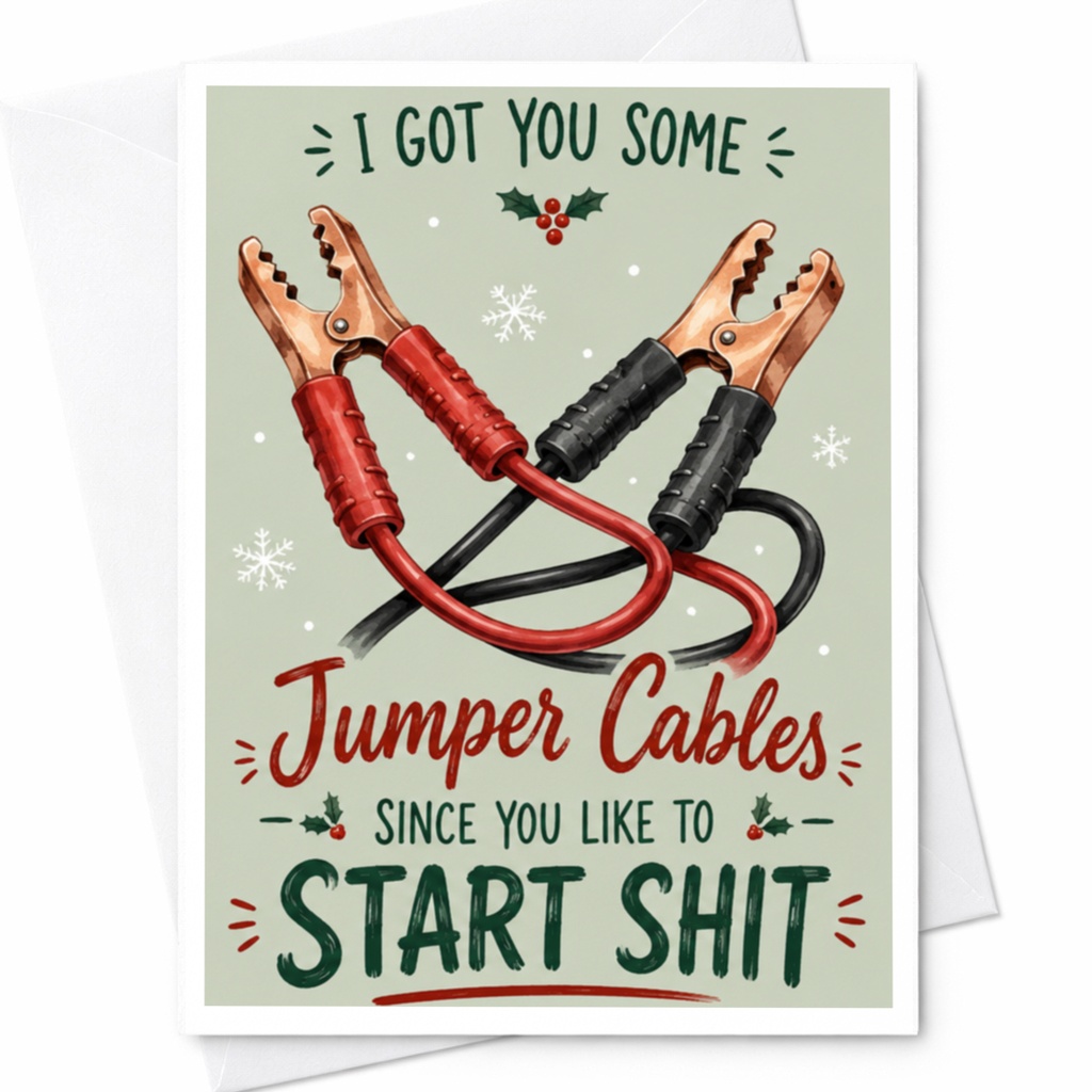 I Got You Some Jumper Cables Since You Like To Start Shit Funny Greeting Card Holiday Card For Friend Sarcastic C5850