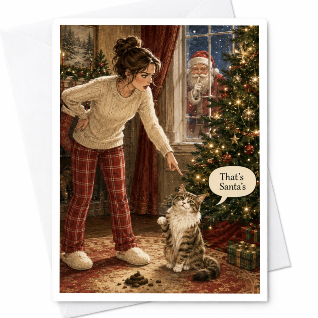 That's Santa's Funny Christmas Card Cat Holiday Greeting Card For Cat Lover Cute Festive Xmas Card With Santa C5851