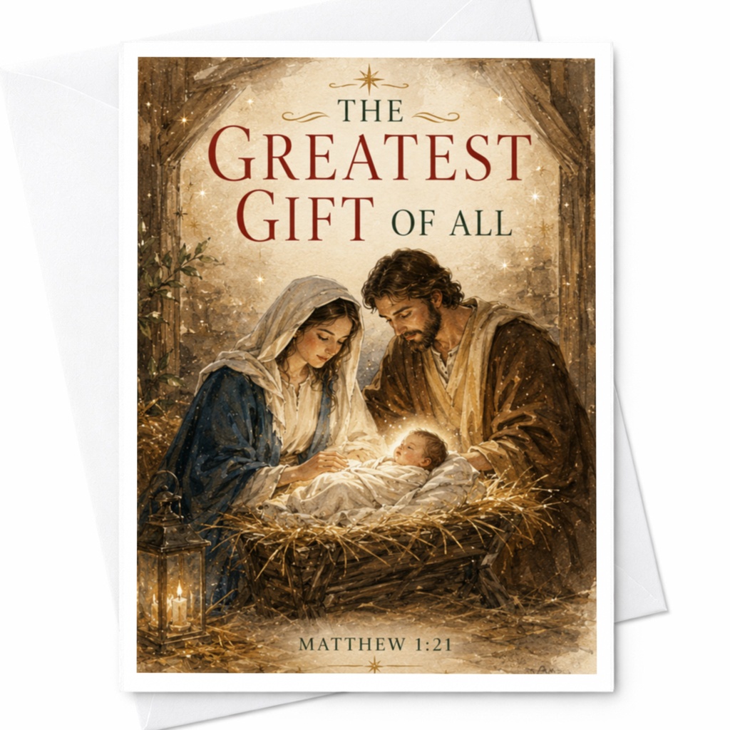The Greatest Gift Of All Christmas Card Nativity Scene Religious Holiday Card Christian Greeting Card Matthew 1:21 C5855