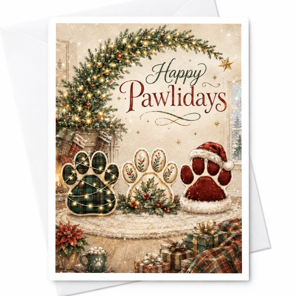 Happy Pawlidays Christmas Card Festive Dog Lover Holiday Greeting Card Cute Paw Print For Pet Owners C5857