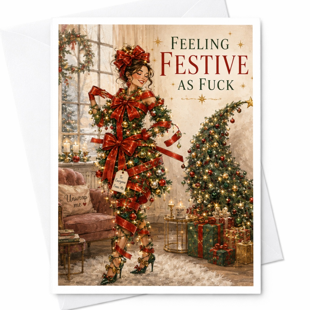 Feeling Festive As Fuck Funny Christmas Card Holiday Greeting Card For Friends Xmas Card Festive Holiday Card C5862