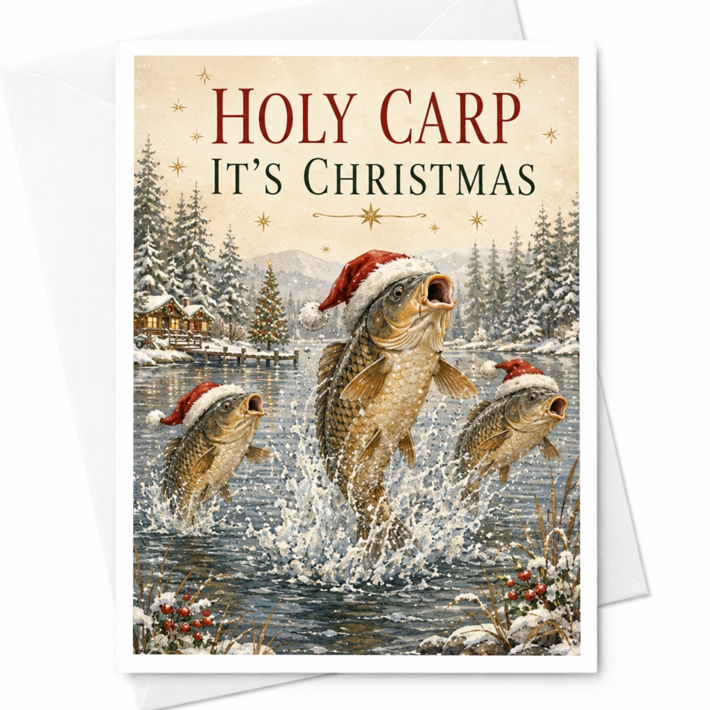 Holy Carp It's Christmas Funny Christmas Card Fish With Santa Hats Holiday Greeting Card For Him Her Cute Xmas C5871