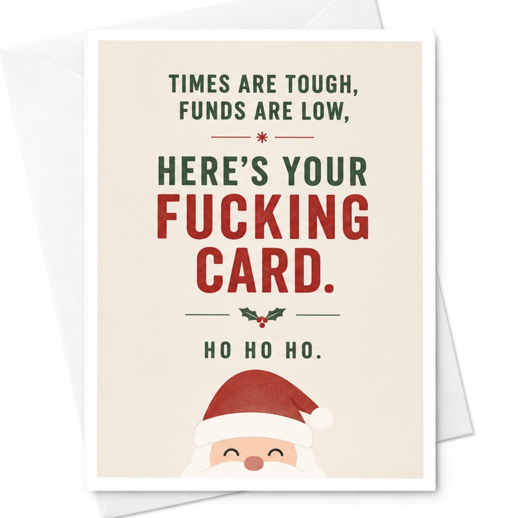 Times Are Tough, Funds Are Low, Here’s Your Fucking Card. Ho Ho Ho. Funny Christmas Card Sarcastic Holiday For Friends C5876