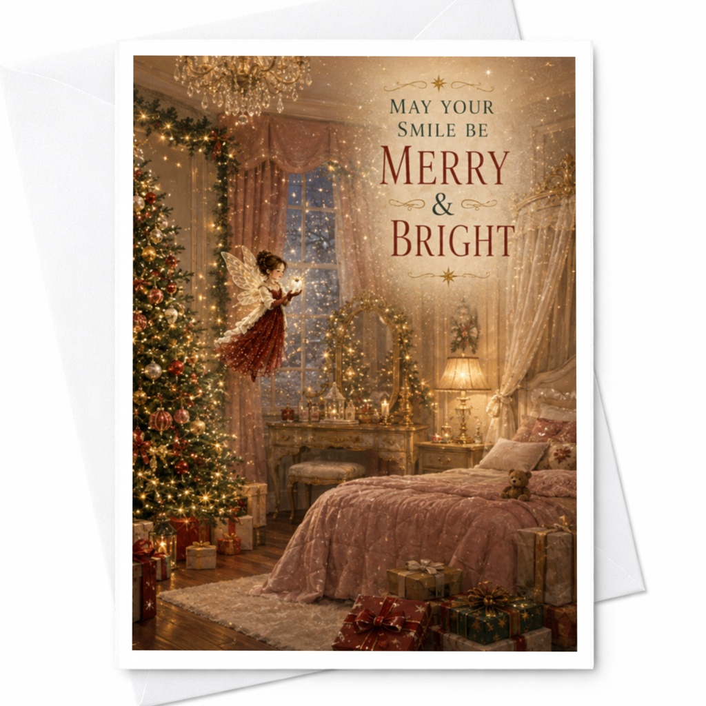 May Your Smile Be Merry & Bright Christmas Card Festive Holiday Greeting Card With Fairy Scene For Family Friends C5890