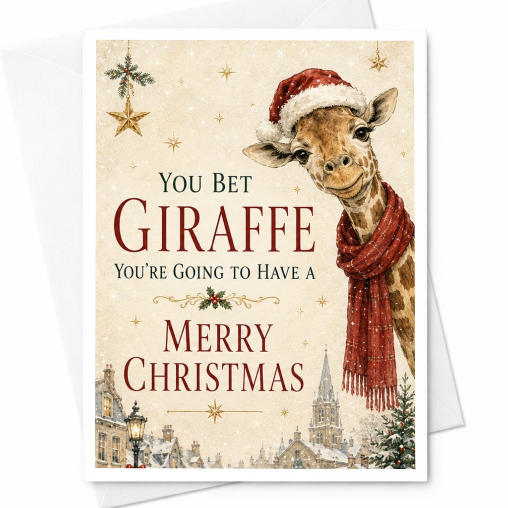 You Bet Giraffe You're Going To Have A Merry Christmas Funny Christmas Card Cute Giraffe Holiday Card Animal Lover C5900