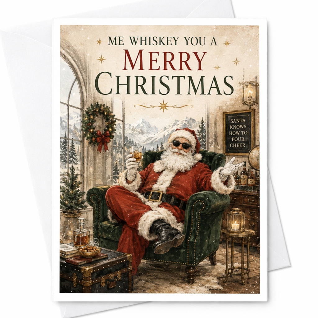 Me Whiskey You A Merry Christmas Funny Santa Christmas Card Holiday For Him Dad Brother Whiskey Lover C5906