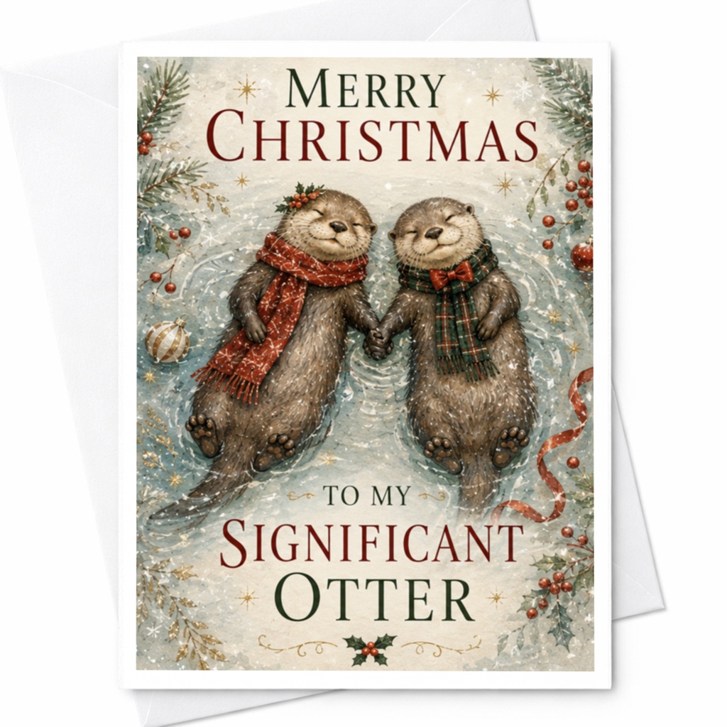 Merry Christmas To My Significant Otter Cute Christmas Card Romantic Holiday Greeting Card For Partner Otter Couple C5931