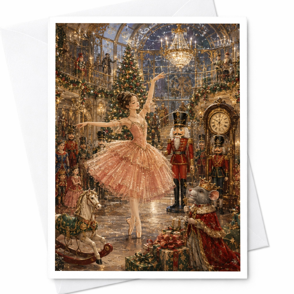 Nutcracker Ballet Scene Christmas Greeting Card Elegant Holiday Card For Her Festive Ballerina Card Seasonal Art Card C5936