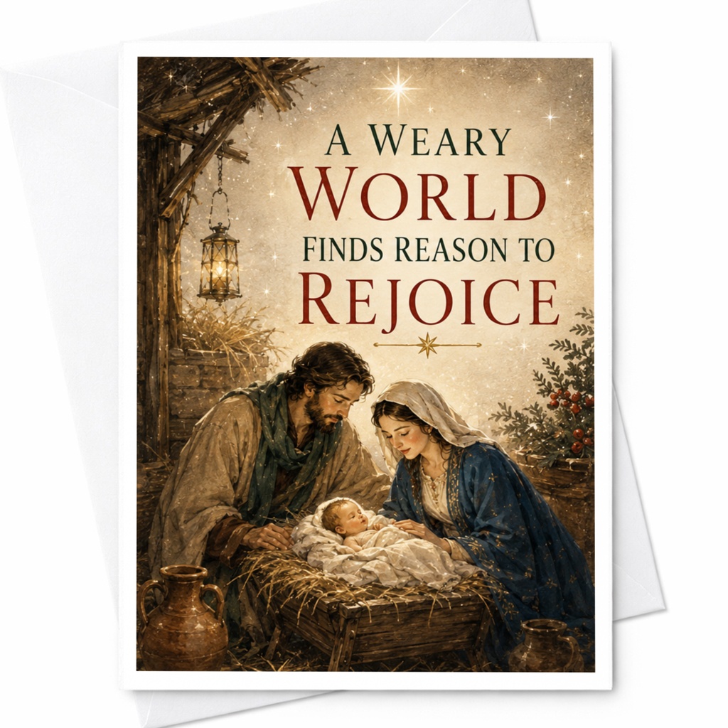 A Weary World Finds Reason To Rejoice Christmas Card Nativity Scene Religious Holiday Card Christian Greeting Card C5943