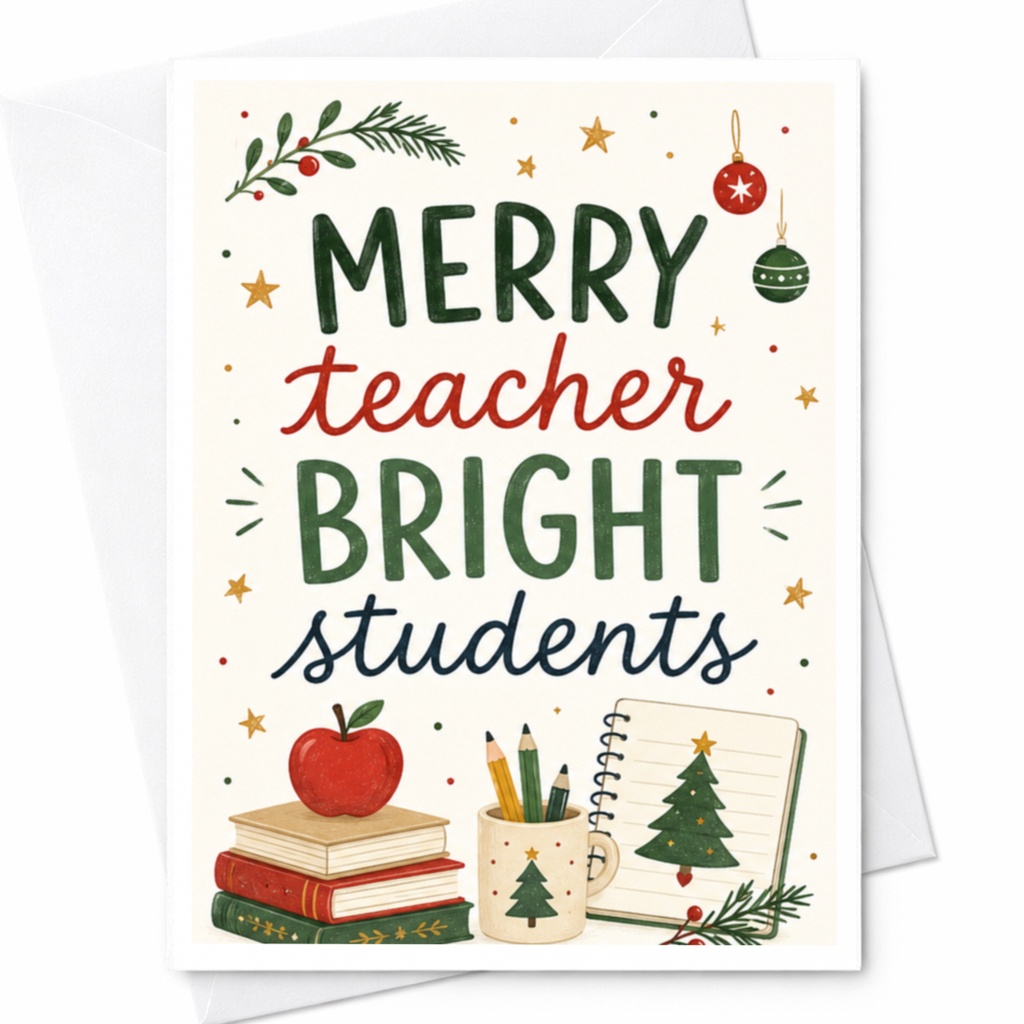Merry Teacher Bright Students Christmas Card Festive Holiday Greeting Card For Teacher Appreciation Cute Classroom C5846