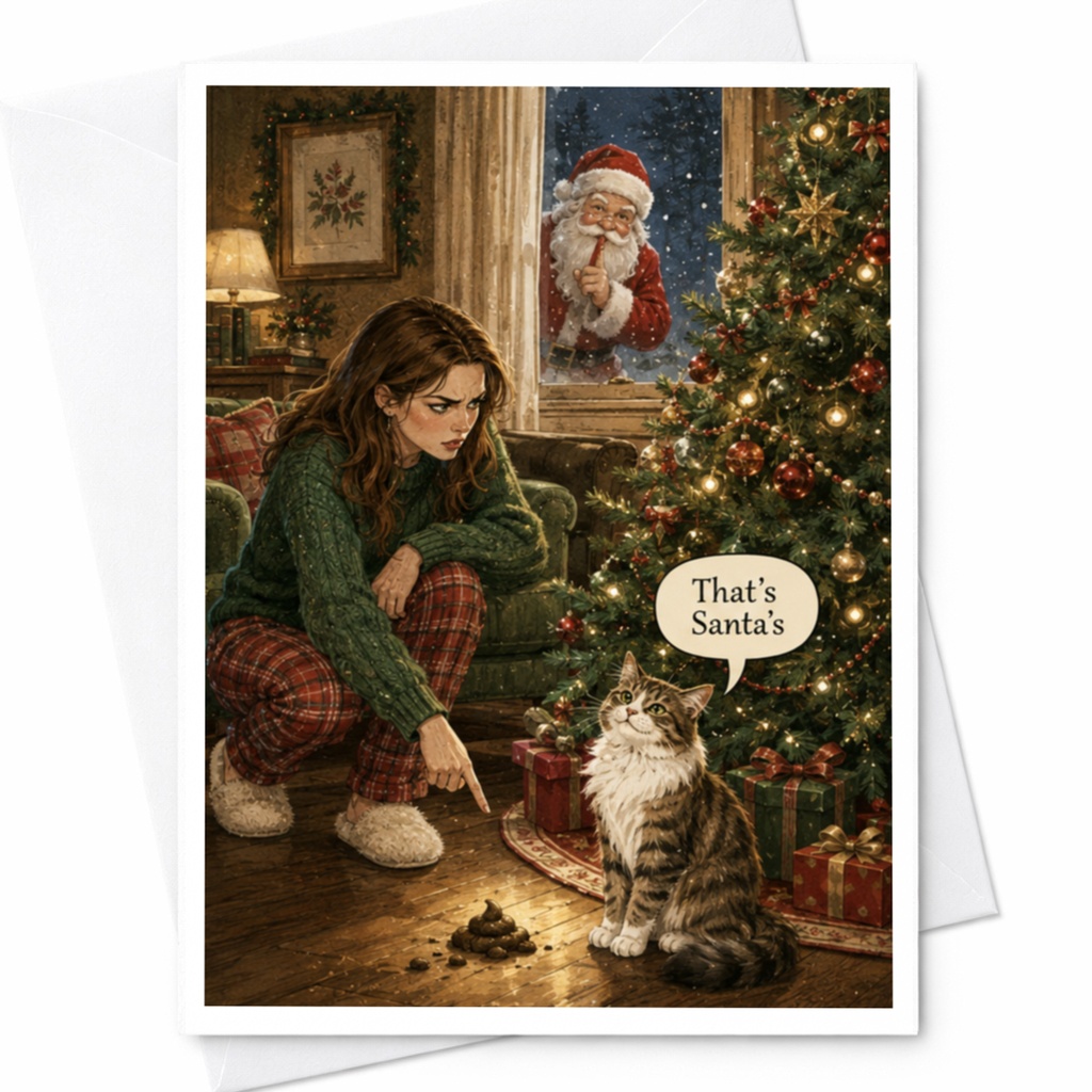 That's Santa's Funny Christmas Card Cat Holiday Greeting Card For Cat Lovers Santa Claus Xmas Tree Cute Festive Card C5852