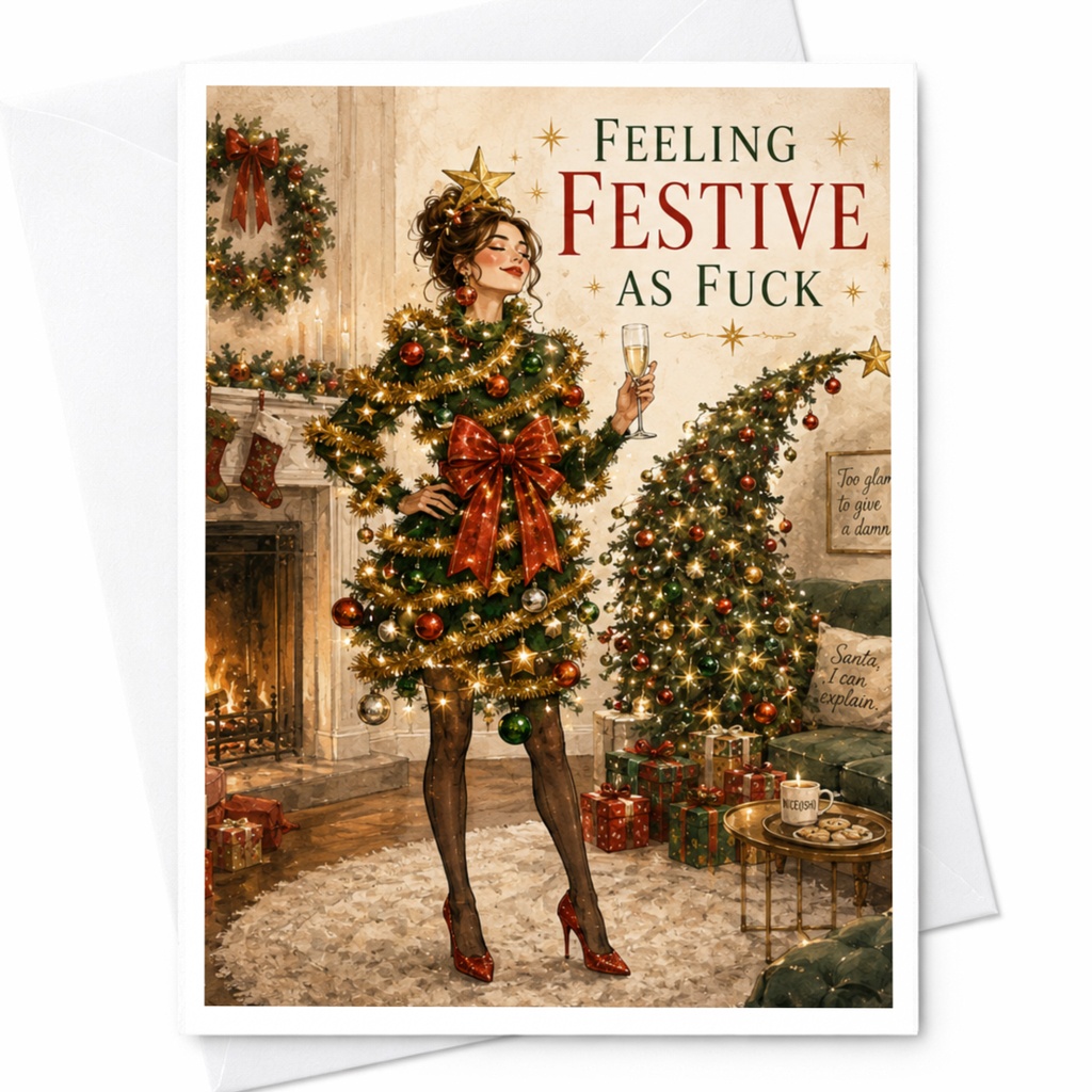 Feeling Festive As Fuck Funny Christmas Card Holiday Greeting Card For Her Festive Celebration Card C5861
