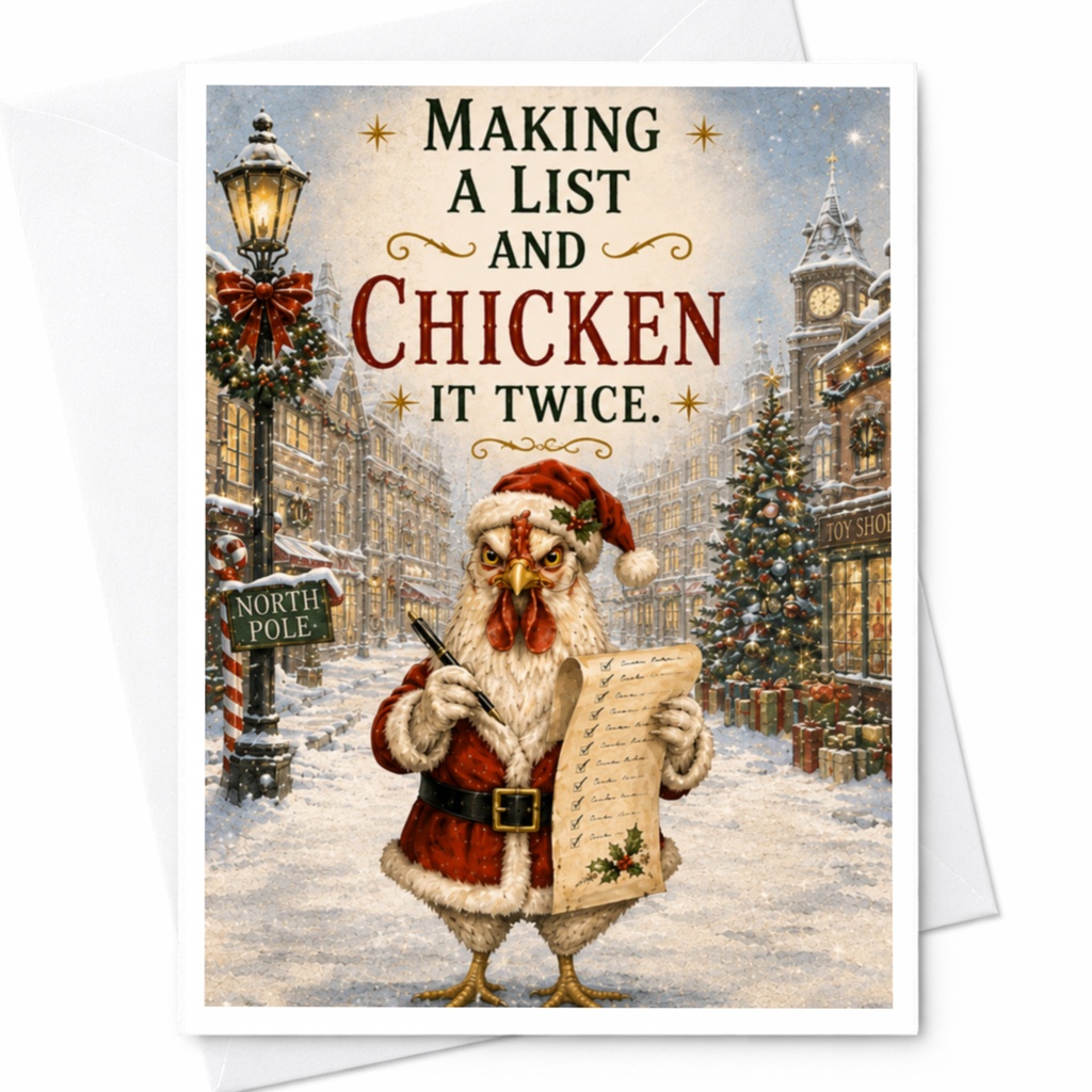 Making A List And Chicken It Twice Funny Christmas Card Santa Chicken Holiday Greeting Card For Friends Family C5868