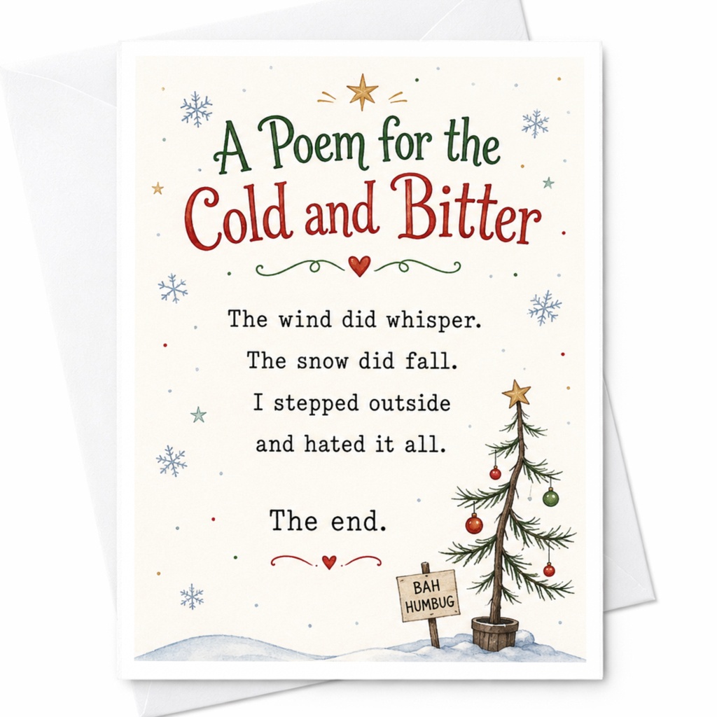 A Poem For The Cold And Bitter Funny Christmas Card Holiday Greeting Card Bah Humbug Winter For Friends Family C5897