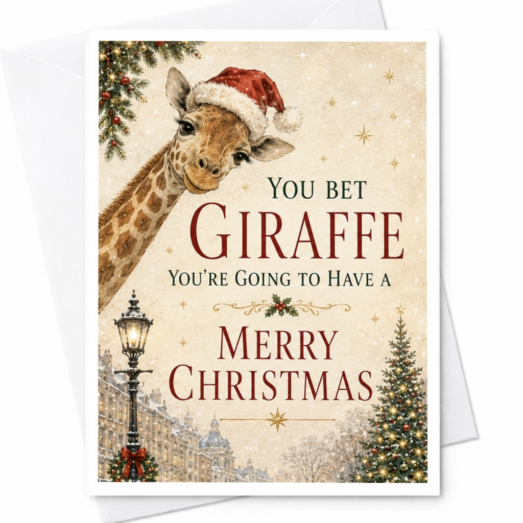 You Bet Giraffe You're Going To Have A Merry Christmas Funny Giraffe Christmas Card Animal Lover Holiday Greeting Card C5899