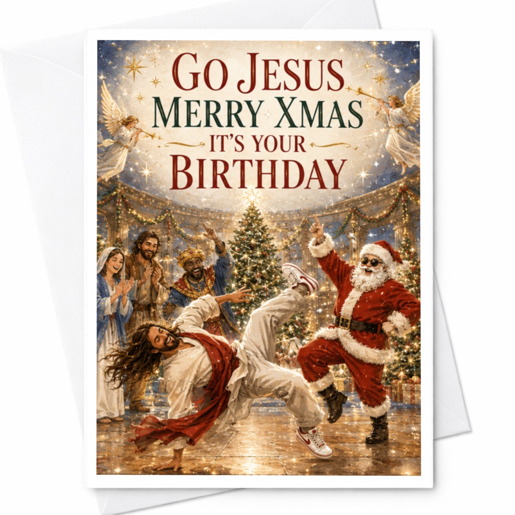 Go Jesus Merry Xmas It's Your Birthday Funny Christmas Card Santa Jesus Dance Holiday Greeting Card For Friends Family C5908